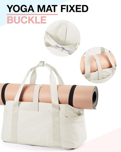 Gym Bag for Women Carry on Weekender Overnight Travel Duffel w/ Extra Bag Beige - Picture 4 of 7
