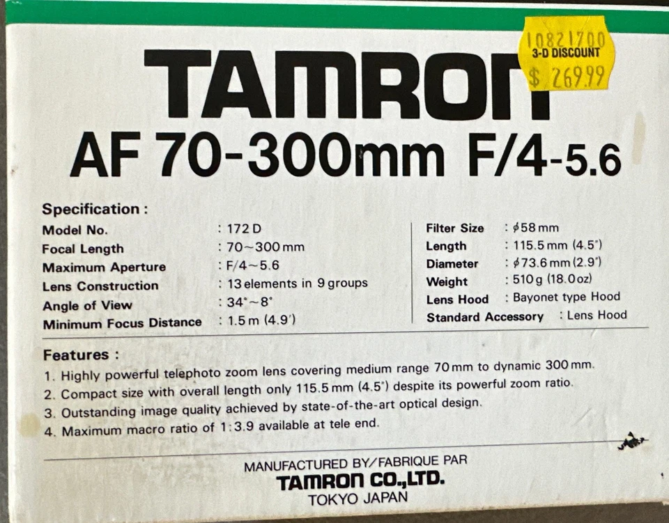 TAMRON AF 70-300 Nikon Lens F/4-5.6 mount & caps, lens hood For CANON-AF - Image 4 of 4