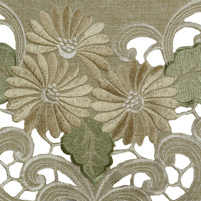 Rosen Tischläufer – Leinen-Optik, Mit Stickerei, Oval Ca. 30x45 Cm, Grün-beige, 100% Polyester