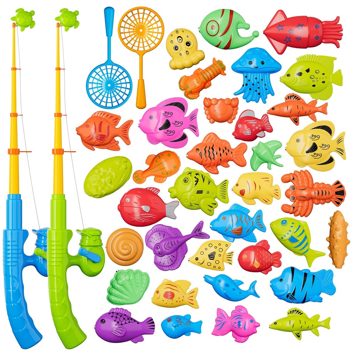 cheap magnetic kids fishing poles Magnetic Fishing Pool Toy Set W/ Rod Net Floating Fish For Kids Age 3 4 5 6  Year