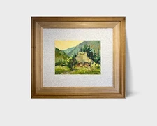Oil painting An old house Ukrainian painter Paper Framed original landscape