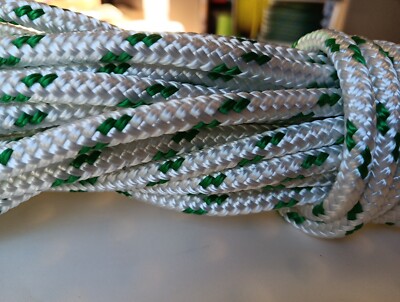 5/16 x 94 ft. Double Braid-Yacht Braid polyester rope hank. White/Green ...