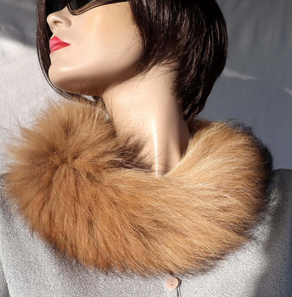 Fur Scarf Seefuchs Collar Boa Chain Coat Trim Jacket Winter Camel Black