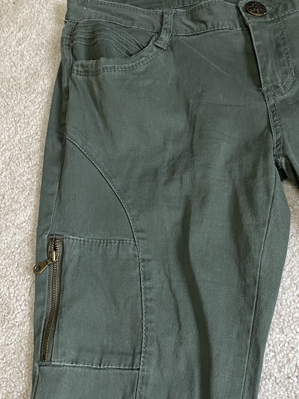 Union Bay Womens Juniors Pants Size 13 Green Pocket And Ankle Zippers
