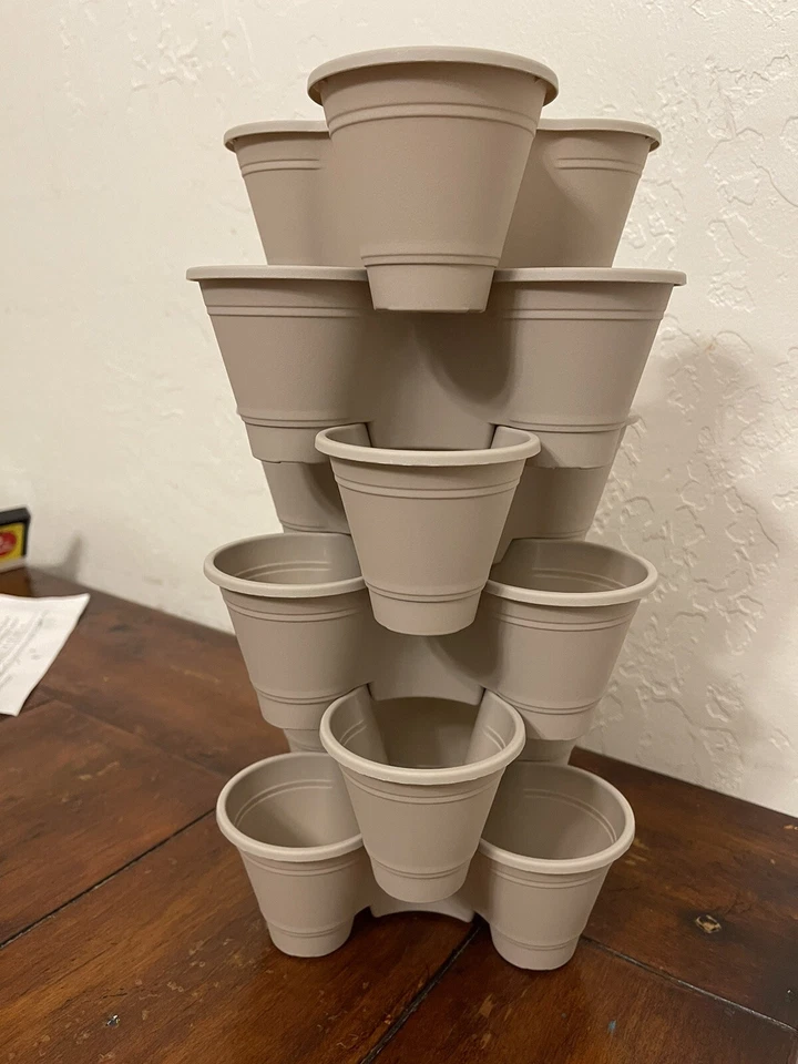 3 Tier Stackable Flower Pots Planters Vertical Garden Tower 6pcs  SMALL - Image 2 of 4