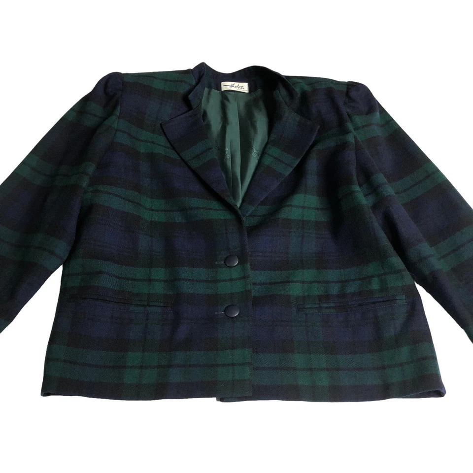 Vintage 90s Peter MacArthur & Co Blazer Jacket Womens 38 Green Tartan Plaid Wool - Image 3 of 4