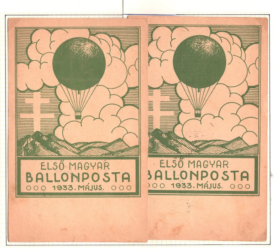 HUNGARY Air Mail *BALLOON POST* Cards{2} 1933 Vac DIFFERENT VIGNETTES MAL722 - Image 4 of 4