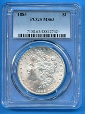 1885 P PCGS MS63 Morgan Silver Dollar $1 US Mint Coin 1885-P MS-63 Blast White 