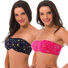 Women's Cotton Bandeau Wirefree Strapless Bra Crop Tube Top-2 Multi-Color Pack