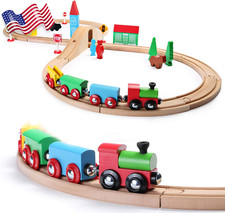 Wooden Train Set for Toddler with Double Side Train Tracks Fits Brio Thomas NEW