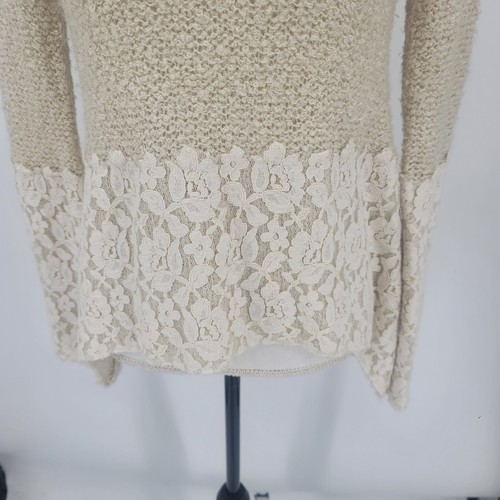 Judith March Cream Knit Pullover High Low Sweater Lace Trim Women's Size Small - Picture 4 of 8