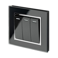 Retrotouch 3 Gang 1 or 2 Way 10A Rocker On/Off Light Switch Black Glass CT 00241