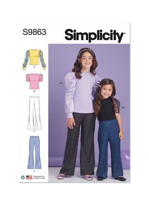 SIMPLICITY 9863 KINDER MÄDCHEN OBERTEIL HOSE Schnittmuster Alter 3-6 & 7-14