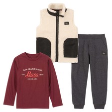 GH Bass Kids Boy Vest, Long Sleeve Tee Shirt, Pants 3-piece Cream Red Gray sz 6