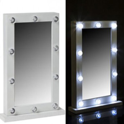 NEU 31 CM BELEUCHTETER SCHMINKTISCHSPIEGEL 10 LED GLÜHBIRNEN MAKE-UP HOLZ WEIHNACHTSGESCHENK