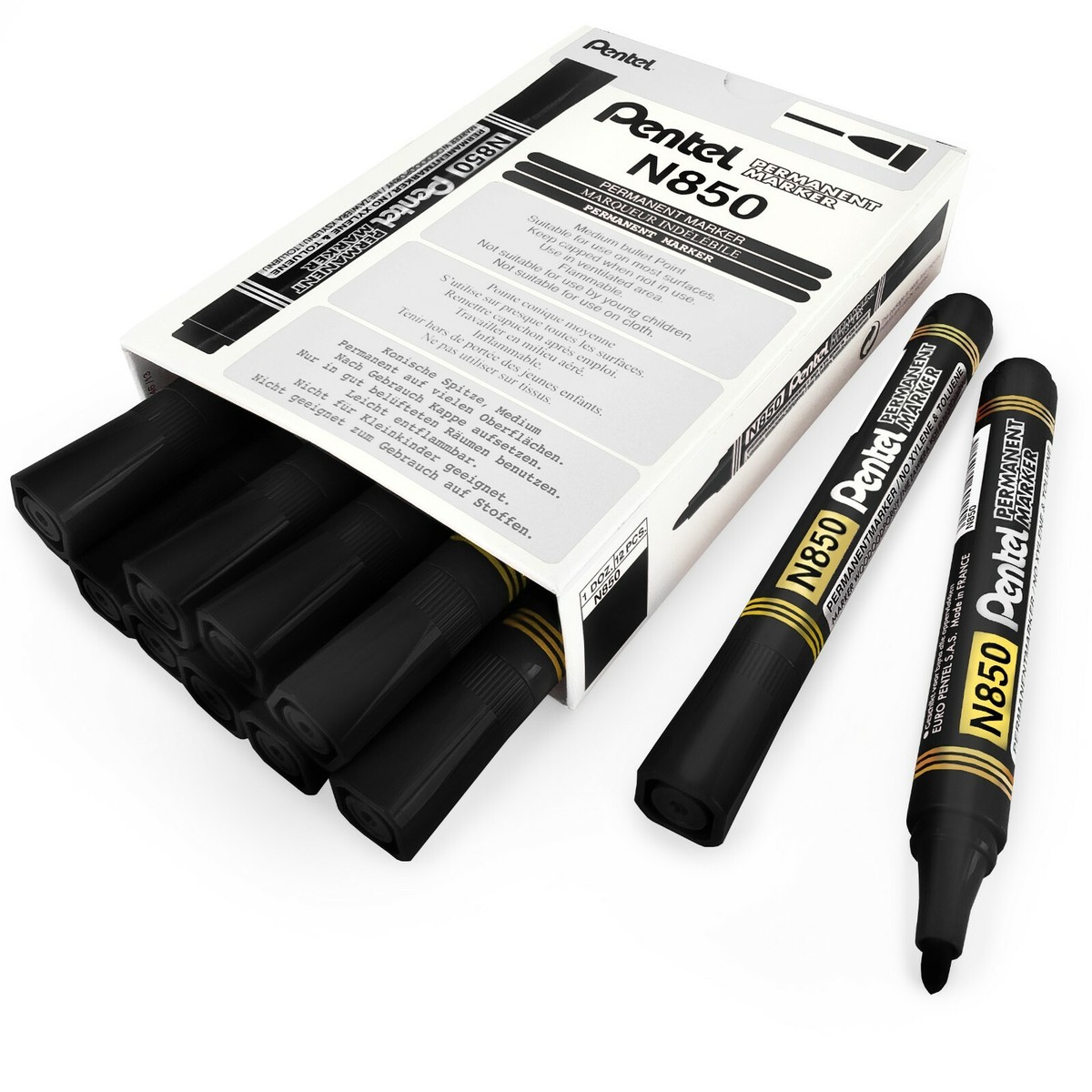 Marcador Negro Permanente Punta Redonda Pentel N850 [paquete De 12