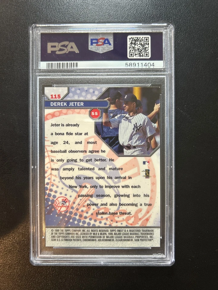 1999 FINEST DEREK JETER W/COATING #115 PSA GRADED NM-MT "8" YANKEES MLB HOF - Image 2 of 2