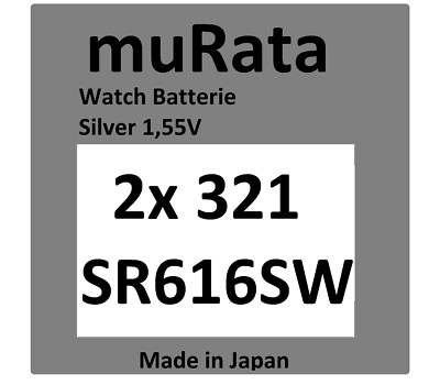 2x Murata/Sony 321 Uhren-Batterie Knopfzelle SR616SW SR616 Silberoxid