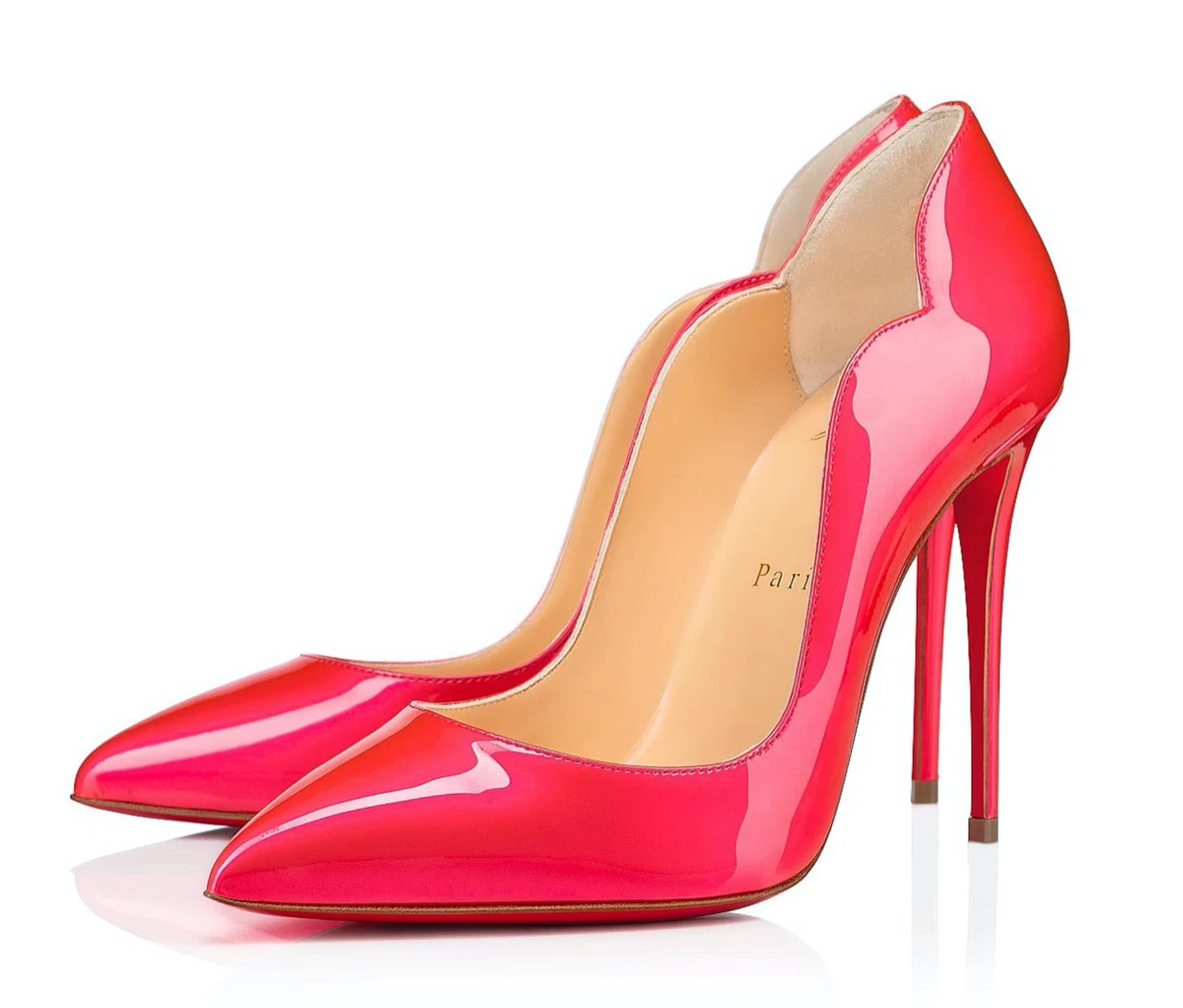 Christian Louboutin Hot Chick 100 Patent Fluo Metal Florida Pink Heel Pump 37