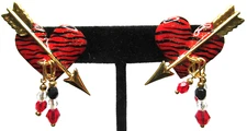 LUNCH AT THE RITZ Enamel Crystal Heart Knosh Heart Arrows Pierced Earrings