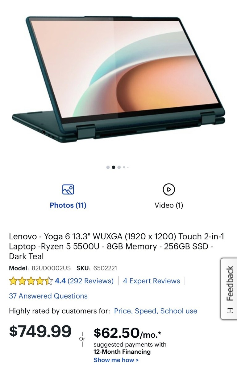 Lenovo Yoga 13ALC7 (256GB SSD, AMD Ryzen 5000 Series