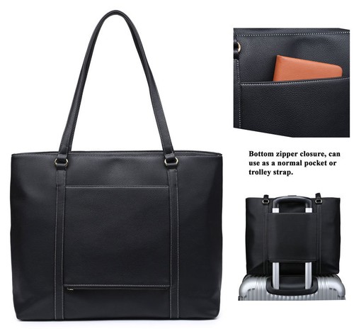 15 inch Laptop Leather Travel Carrying Tote Bag with Smart Trolley Strap Design - Picture 2 of 16