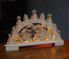 LED Lichterbogen Holz-Schwibbogen warm-weiß beleuchtet Timer Weihnachtsmann
