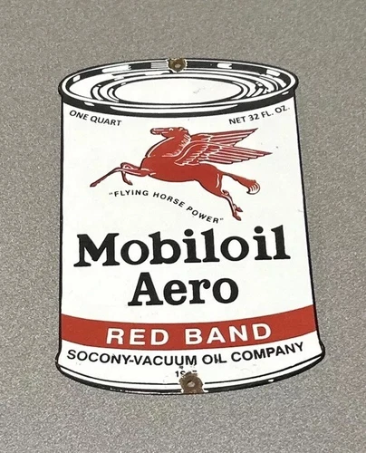 VINTAGE 12” MOBIL MOTOR OIL PEGASUS GARGOYLE PORCELAIN SIGN CAR GAS OIL TRUCK