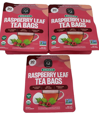 (3) RASPBERRY LEAF TEA BAGS - Certified Organic No GMOs Gluten Free 60 total