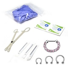 Kit Septum Piercing Horseshoe Circular Septum Needle Forceps Gloves 10 Pcs