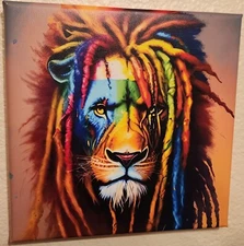 War Paint Lion 8"x8" Stretched Canvas Print