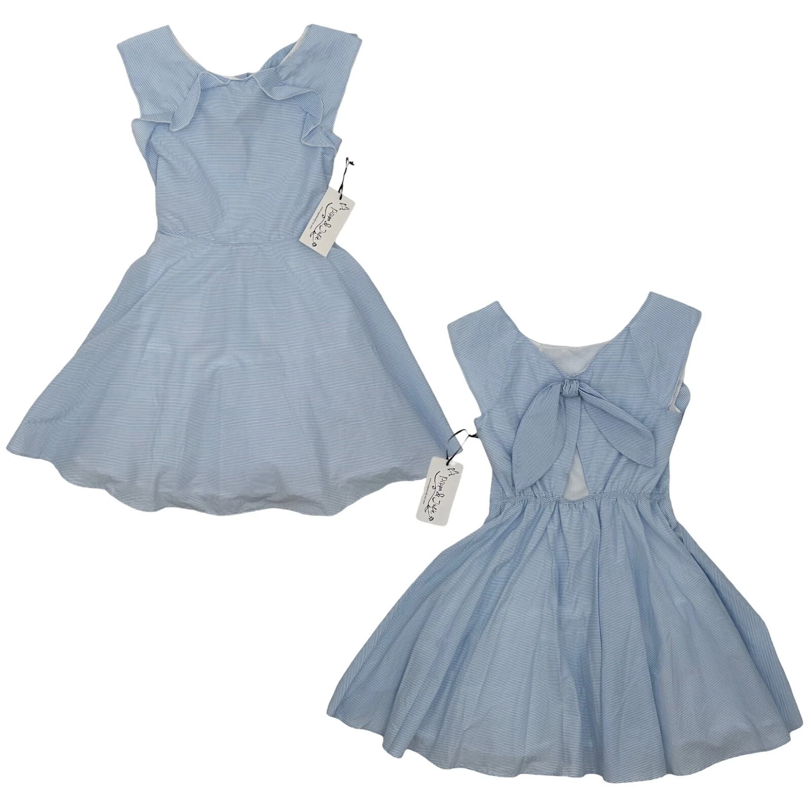 Pippa & Julie Sleeveless Cut Out Back Fit & Flare Blue White Stripe Girls 10 $68