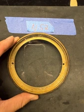 (N52) Antique French Mantle Clock Back Bezel Door Brass & Beveled Glass