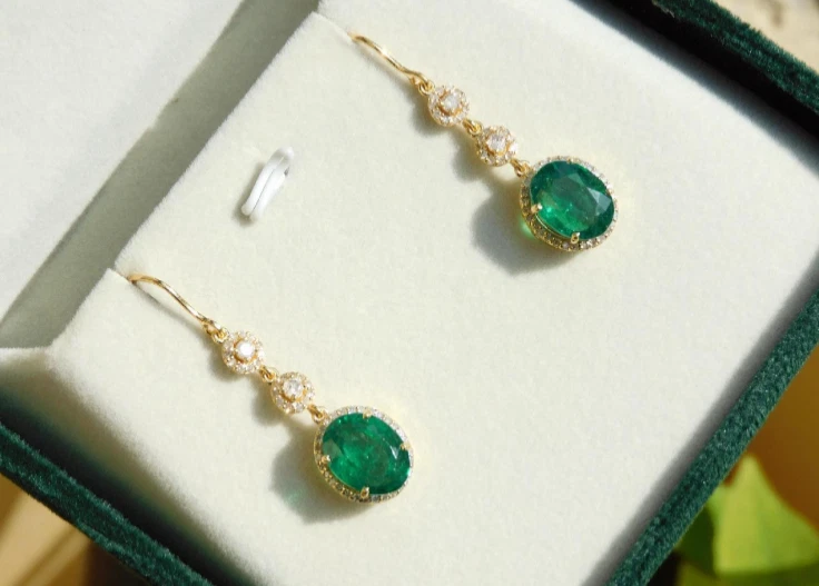 Certified Emerald Diamond Earrings Drop Dangles Emerald Earrings 14k Solid Gold