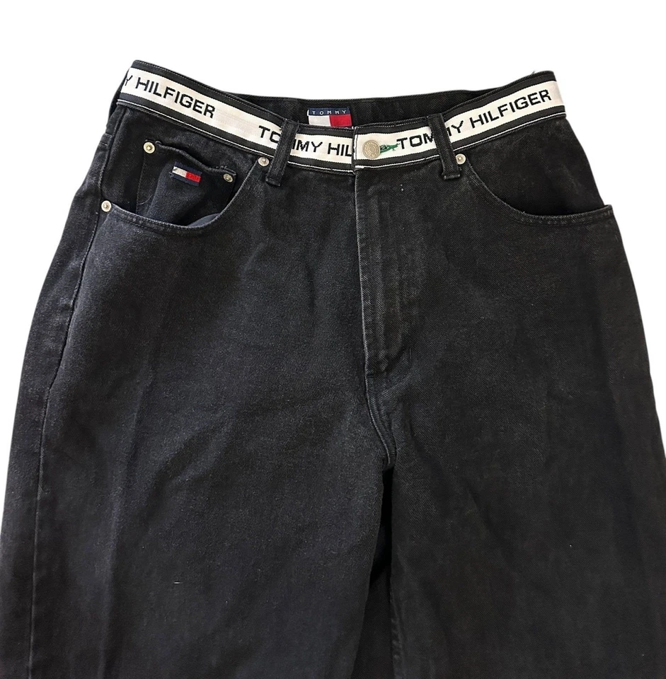 Tommy Hilfiger VTG Y2K Black Men’s Denim Jeans Logo Spell Out Band 33 X 34 - Image 3 of 4