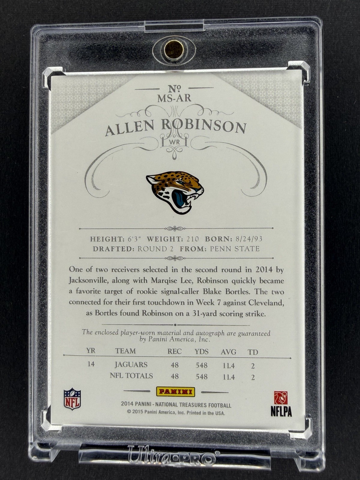 2014 National Treasures Rookie Patch Signature Blue Allen Robinson #1/1 Auto RC view 6
