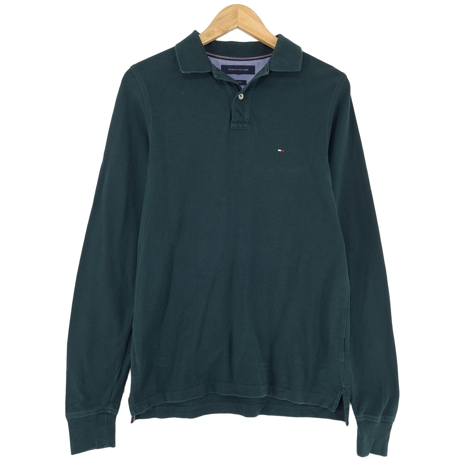 Tommy Hilfiger Mens Pullover Sweater Green Cotton Slim Fit Classic Bk6 Size S