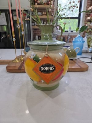 Vintage Nonni's Hand-Painted Biscotti Jar Fruit Motiff Tuscan Italian Home Decor