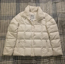 Eddie Bauer EB700 Goose Down Puffer Jacket Off White Women's Medium Tall EUC