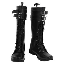 Mens The Christmas Santa Claus Cosplay Costume Shoes Black Winter High Boots