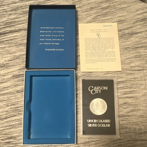 Morgan Dollar 1882 Carson City $1 Silver Coin Uncirculated GSA Box Papers