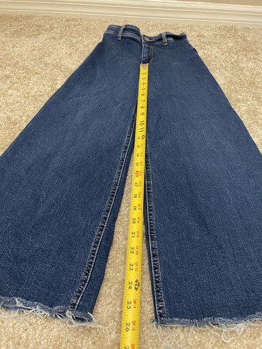 Pantalones de mezclilla para mujer Zara de pierna ancha tiro alto azules deshilachados talla 4 - Imagen 5 de 6