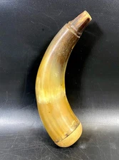 Antique 19th c Carved Powder Horn