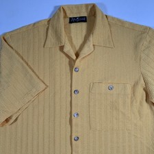VTG Alan Stuart Textured Short Sleeve Button Front Shirt Mens Large Yellow