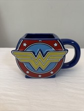 Dc Comic Wonder Woman Rare Logo Mug Square Shape Used Ceramic Hero Character Cup