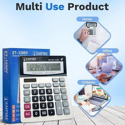 Desk Calculator 12 Digit Large Display Solar Battery Big Button Office