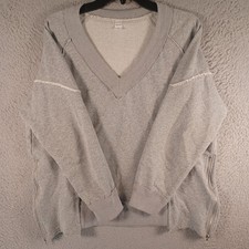 Womens Gray Oversized Sweatshirt Size Small V-Neck Long-Sleeve Zippers Classic