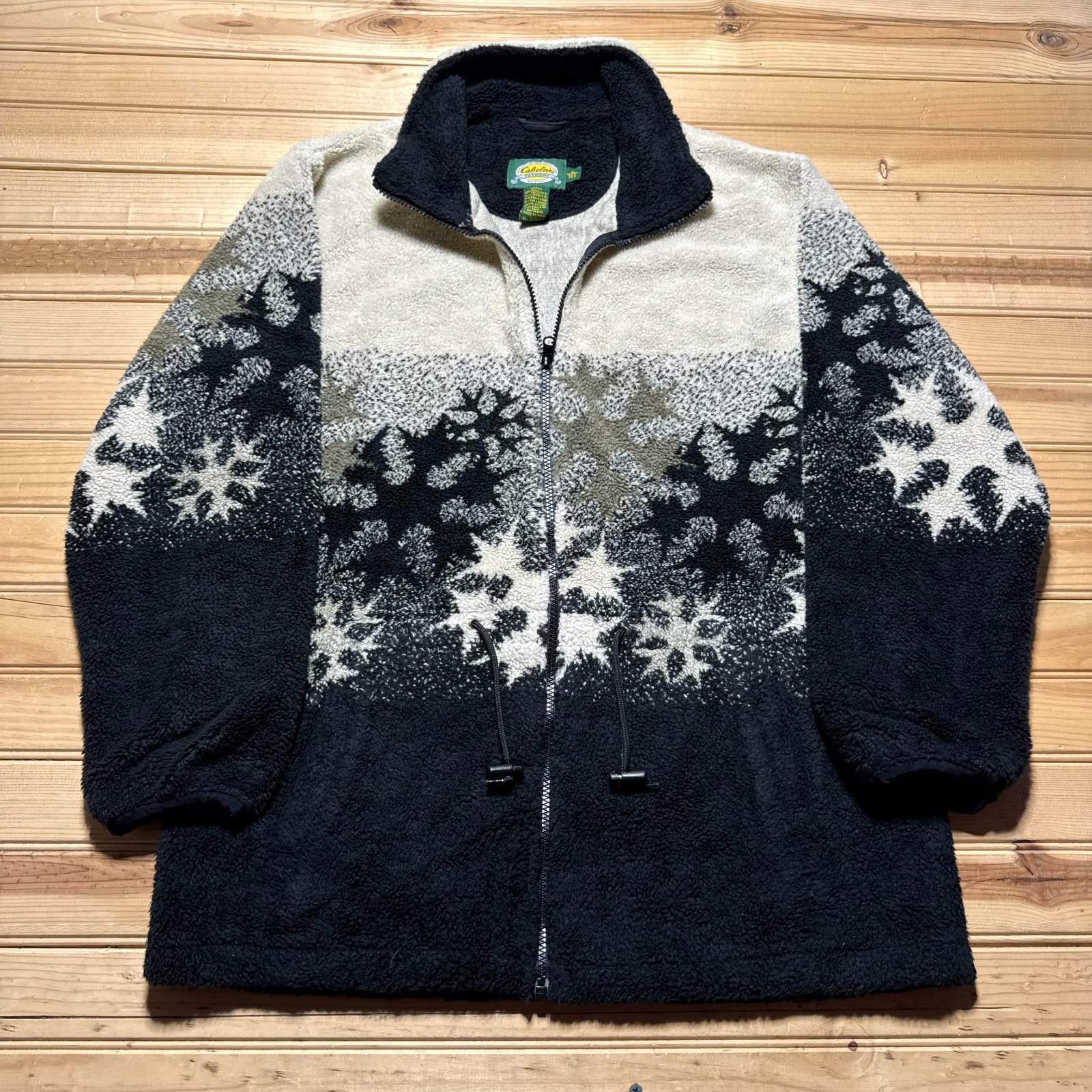 Vintage 90s Cabela's Nordic Snowflakes Full Zip Sherpa Fleece Jacket - Medium
