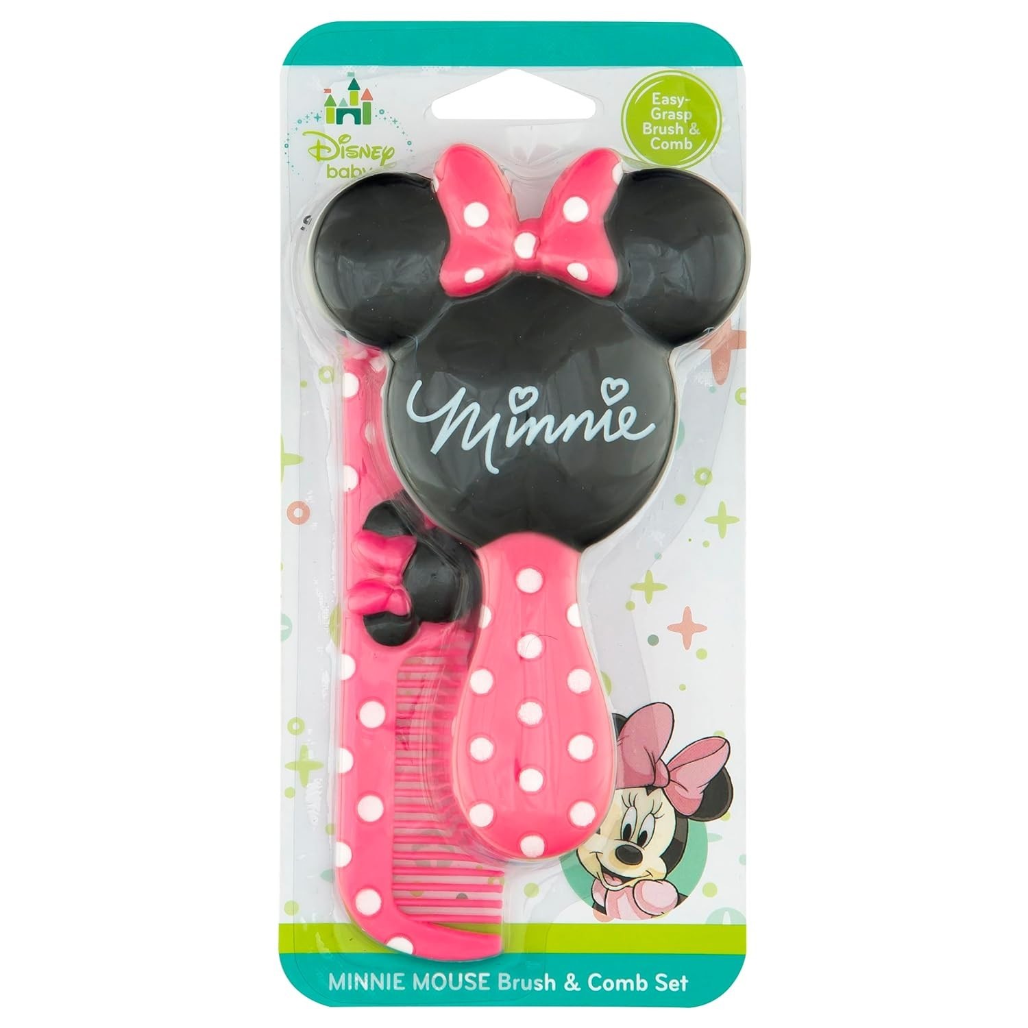 Disney Baby Minnie Mouse Hair Brush & Wide Tooth Comb Set for Infant/Toddler