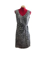 MNG by Mango Black White Abstract Sleeveless Sheath Dress V-Neck Size M 6